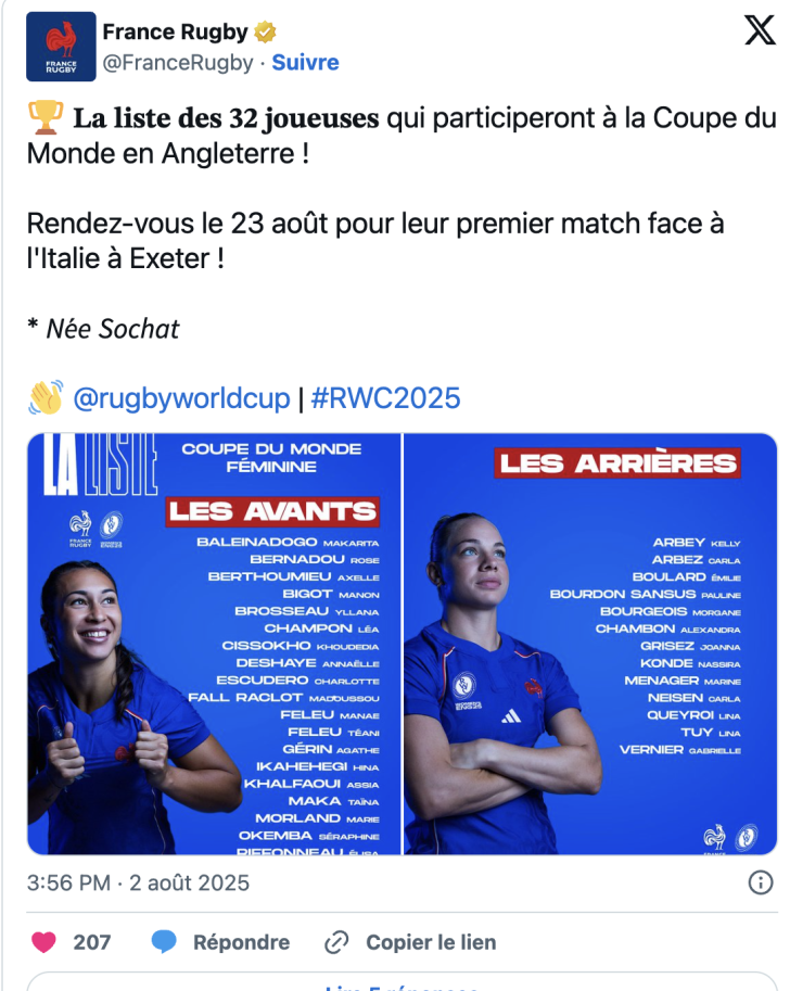 Composition du XV de France féminin
